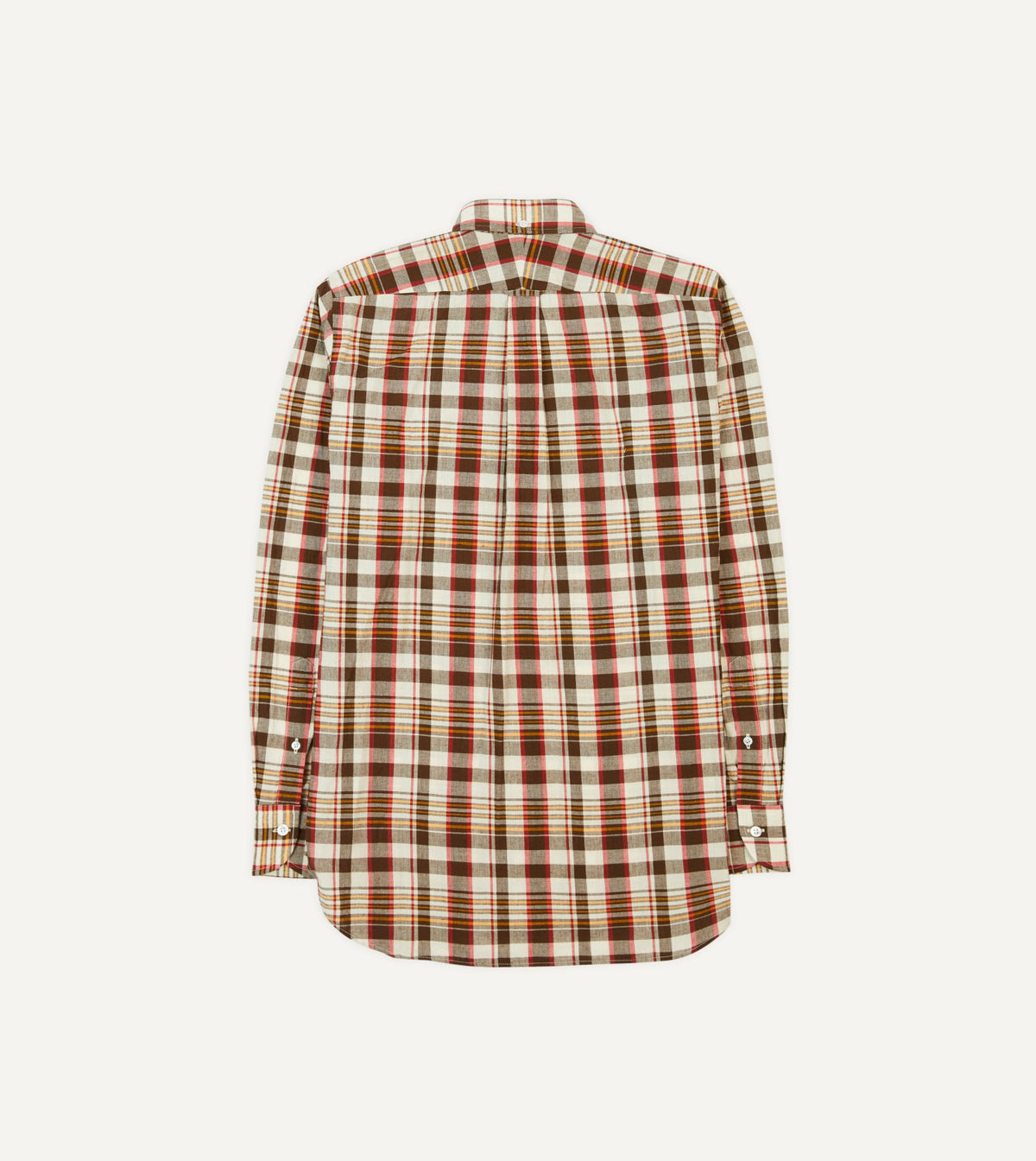 Drake's Brown and Red Madras Check Cotton Button-Down Shirt