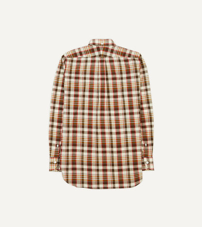 Drake's Brown and Red Madras Check Cotton Button-Down Shirt