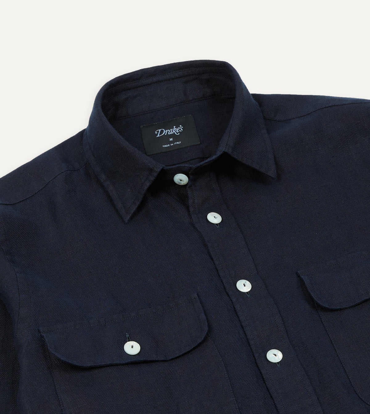 Drake's Navy Linen Twill Two-Pocket Work Shirt