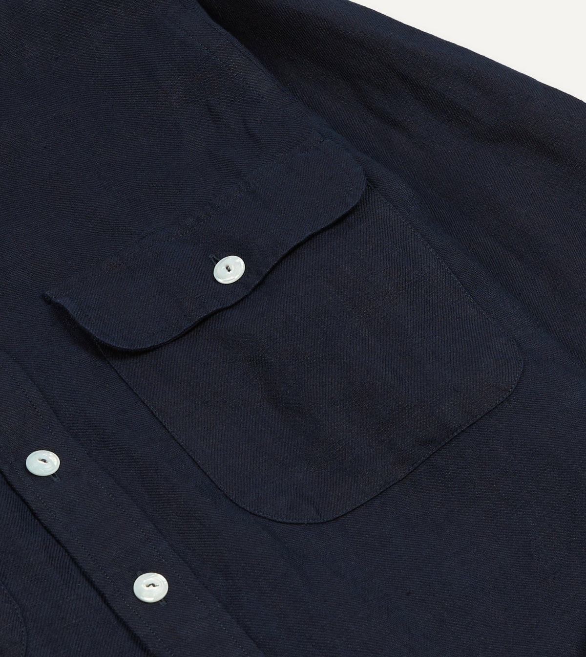 Drake's Navy Linen Twill Two-Pocket Work Shirt