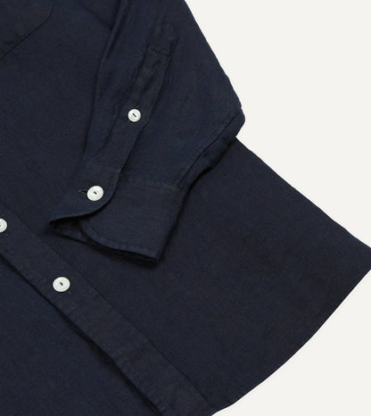 Drake's Navy Linen Twill Two-Pocket Work Shirt