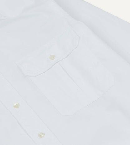 Drake's White Long Point Collar Flap Pocket Poplin Shirt