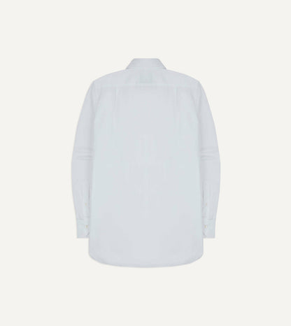 Drake's White Long Point Collar Flap Pocket Poplin Shirt