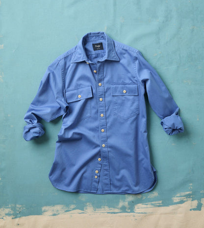 Drake's Blue Cotton Long Point Collar Work Shirt
