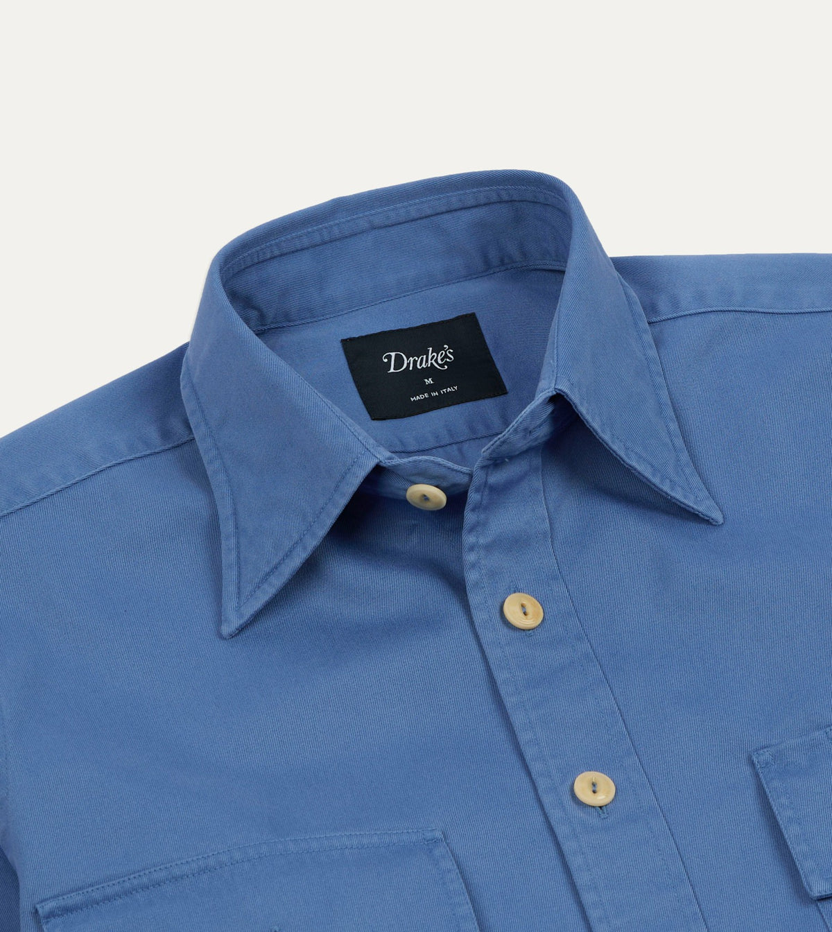 Drake's Blue Cotton Long Point Collar Work Shirt