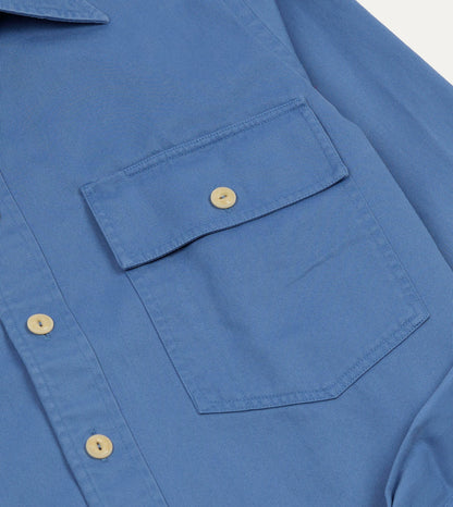 Drake's Blue Cotton Long Point Collar Work Shirt