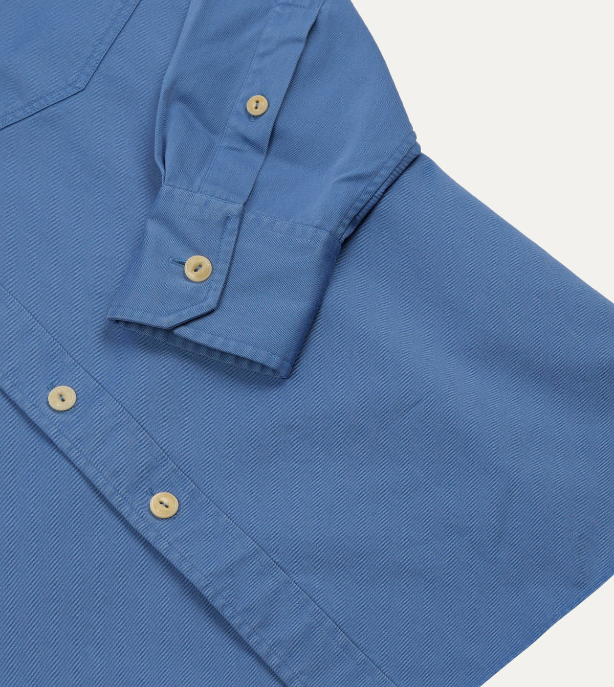 Drake's Blue Cotton Long Point Collar Work Shirt