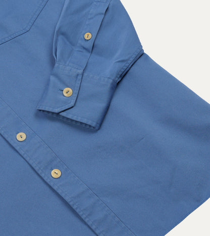 Drake's Blue Cotton Long Point Collar Work Shirt