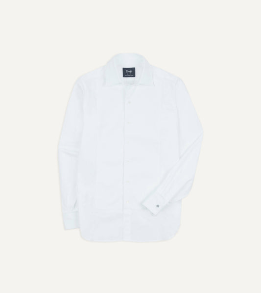 Drake's White Cotton Bib Front Dinner Shirt