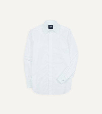 Drake's White Cotton Long Point Collar Dinner Shirt