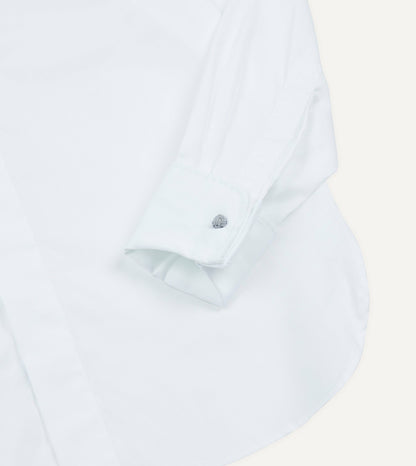 Drake's White Cotton Long Point Collar Dinner Shirt