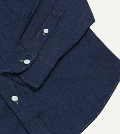 Drake's Navy Cotton Linen Two-Pocket Work Shirt