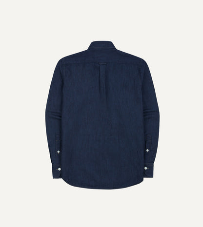 Drake's Navy Cotton Linen Two-Pocket Work Shirt
