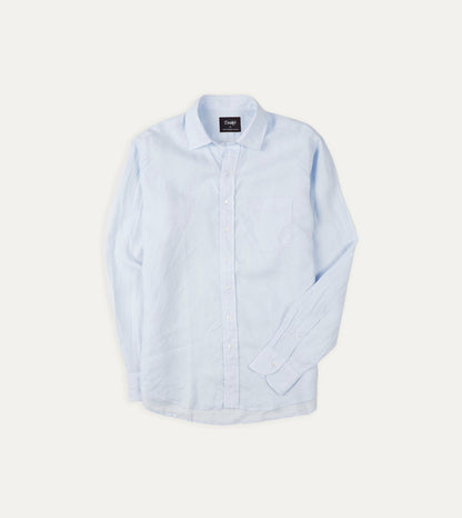 Drake's Light Blue Linen Spread Collar Shirt