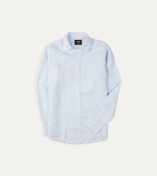 Drake's Light Blue Linen Spread Collar Shirt