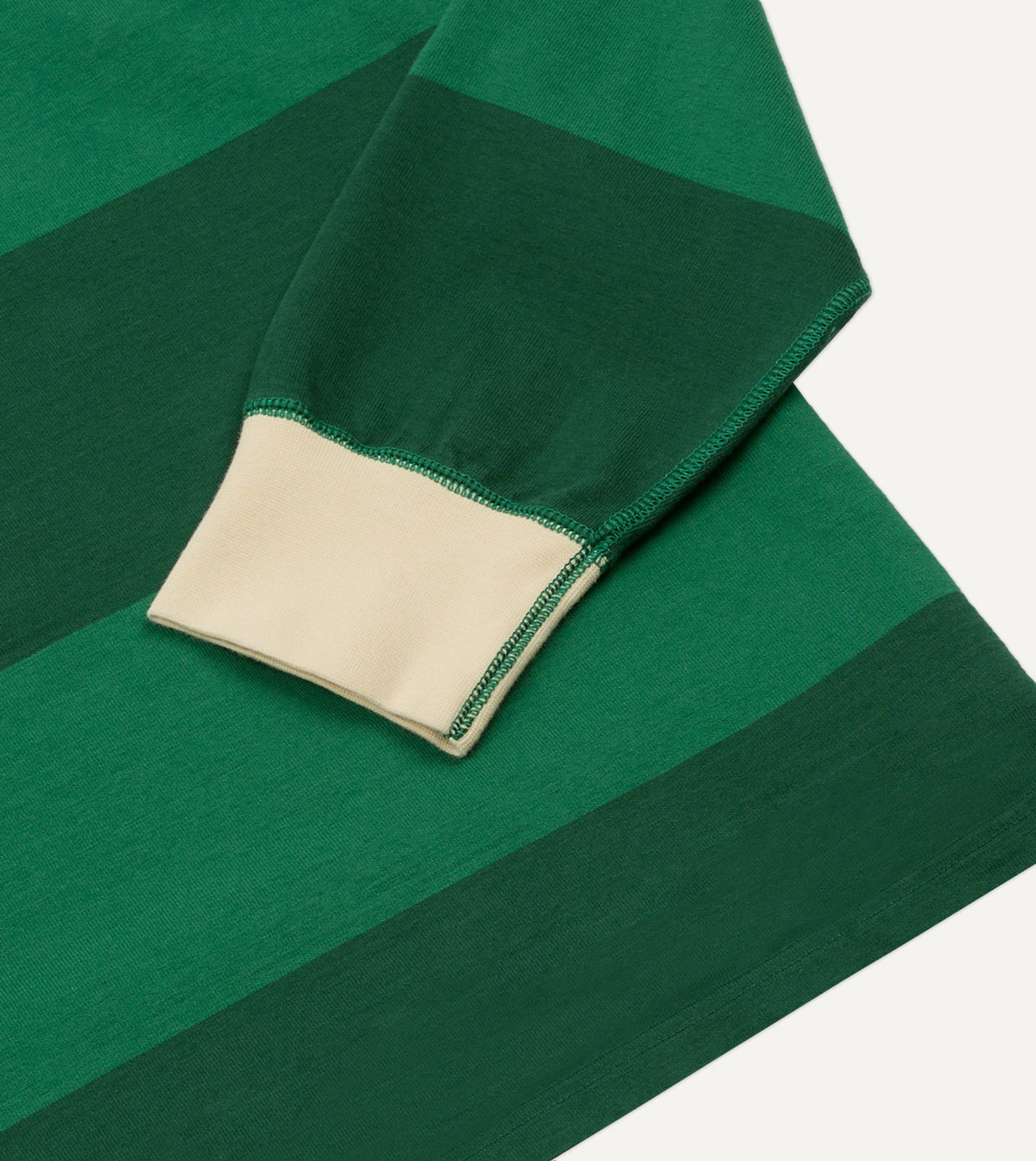 Drake's Green Block Stripe Cotton Quarter Zip Rugby Shirt