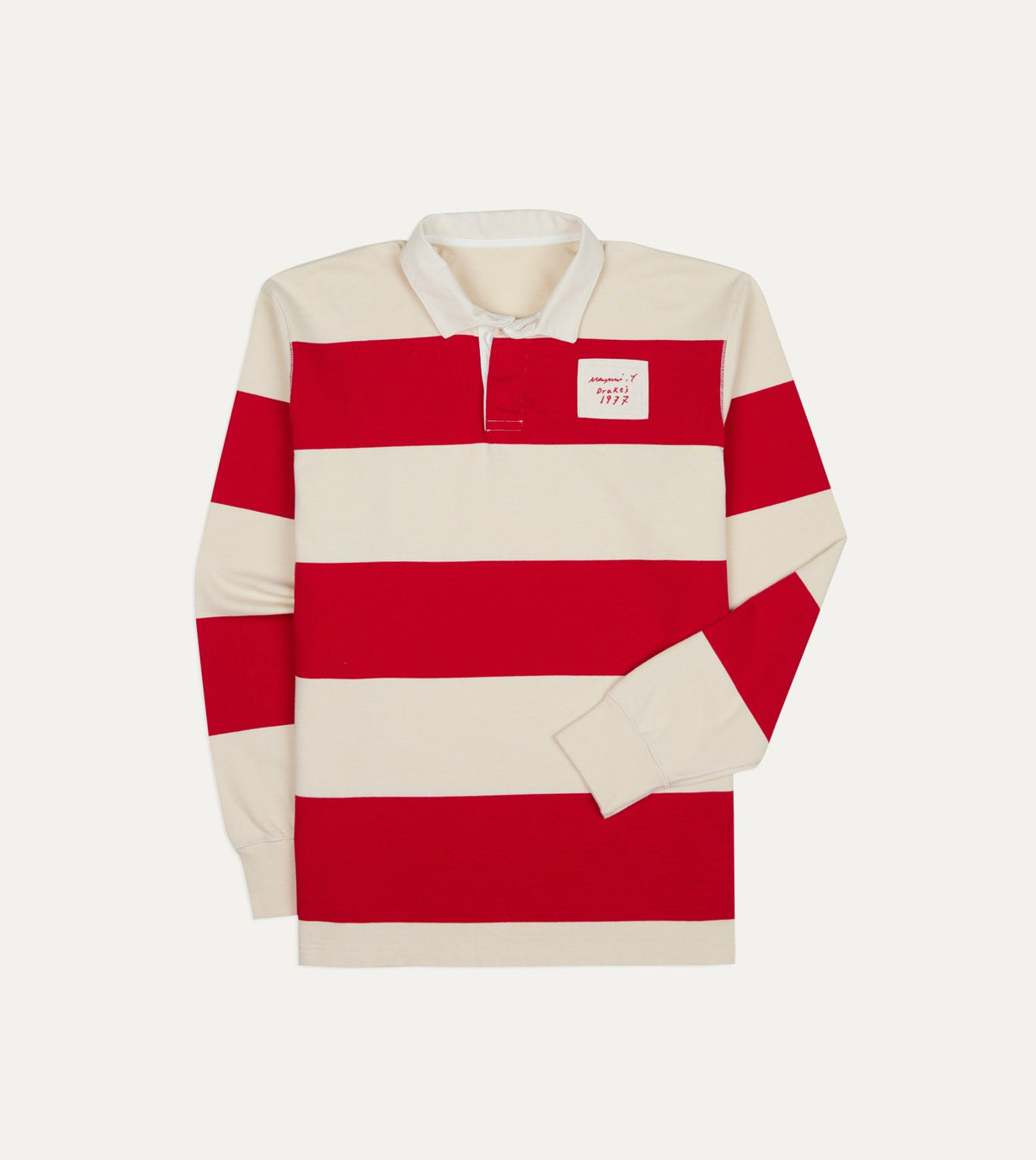 Drake's Mayumi Y. for Drake’s Stripe Cotton Embroidered Rugby Shirt
