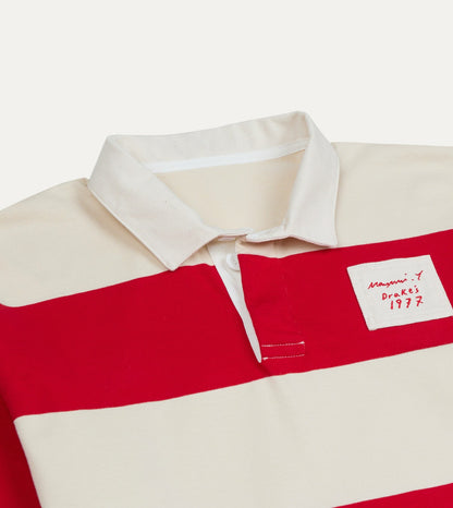 Drake's Mayumi Y. for Drake’s Stripe Cotton Embroidered Rugby Shirt