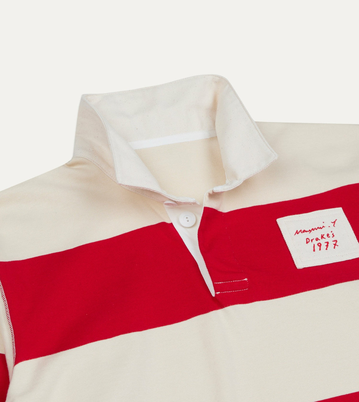 Drake's Mayumi Y. for Drake’s Stripe Cotton Embroidered Rugby Shirt