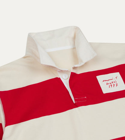 Drake's Mayumi Y. for Drake’s Stripe Cotton Embroidered Rugby Shirt