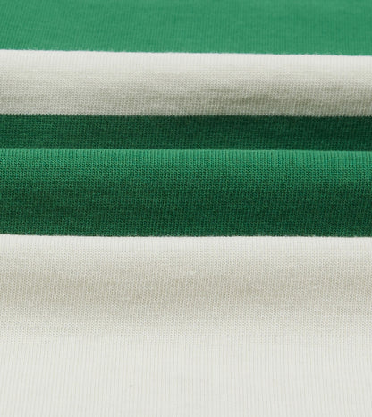 Drake's Green and White Stripe Cotton Mandarin Collar Rugby Shirt