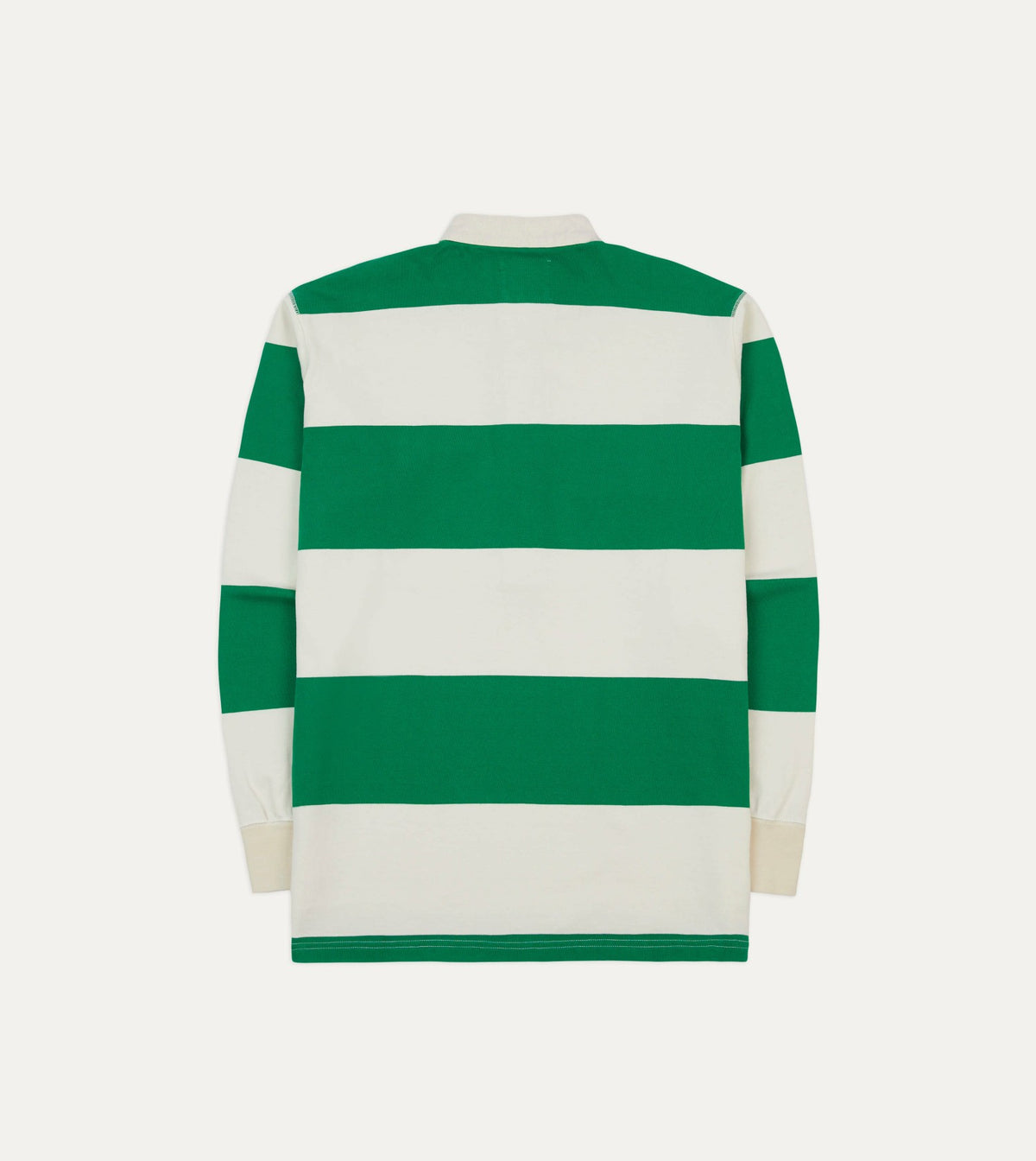 Drake's Green and White Stripe Cotton Mandarin Collar Rugby Shirt