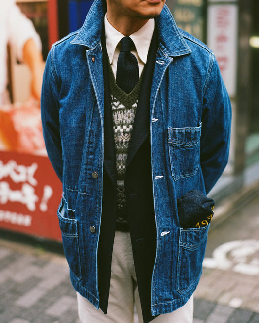 Drake's BEAMS F & Drake’s Vintage Blue Selvedge Denim Five-Pocket Chore Jacket
