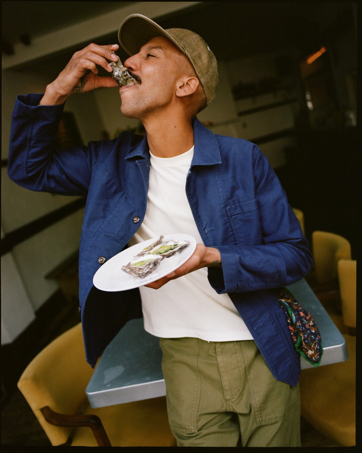 Drake's Navy Moleskin Mitred Chore Jacket
