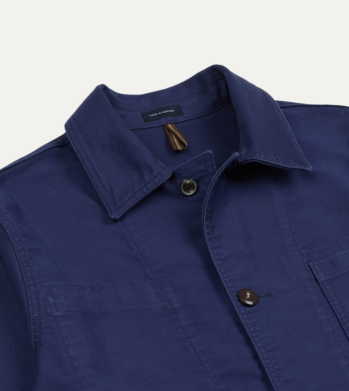 Drake's Navy Moleskin Mitred Chore Jacket