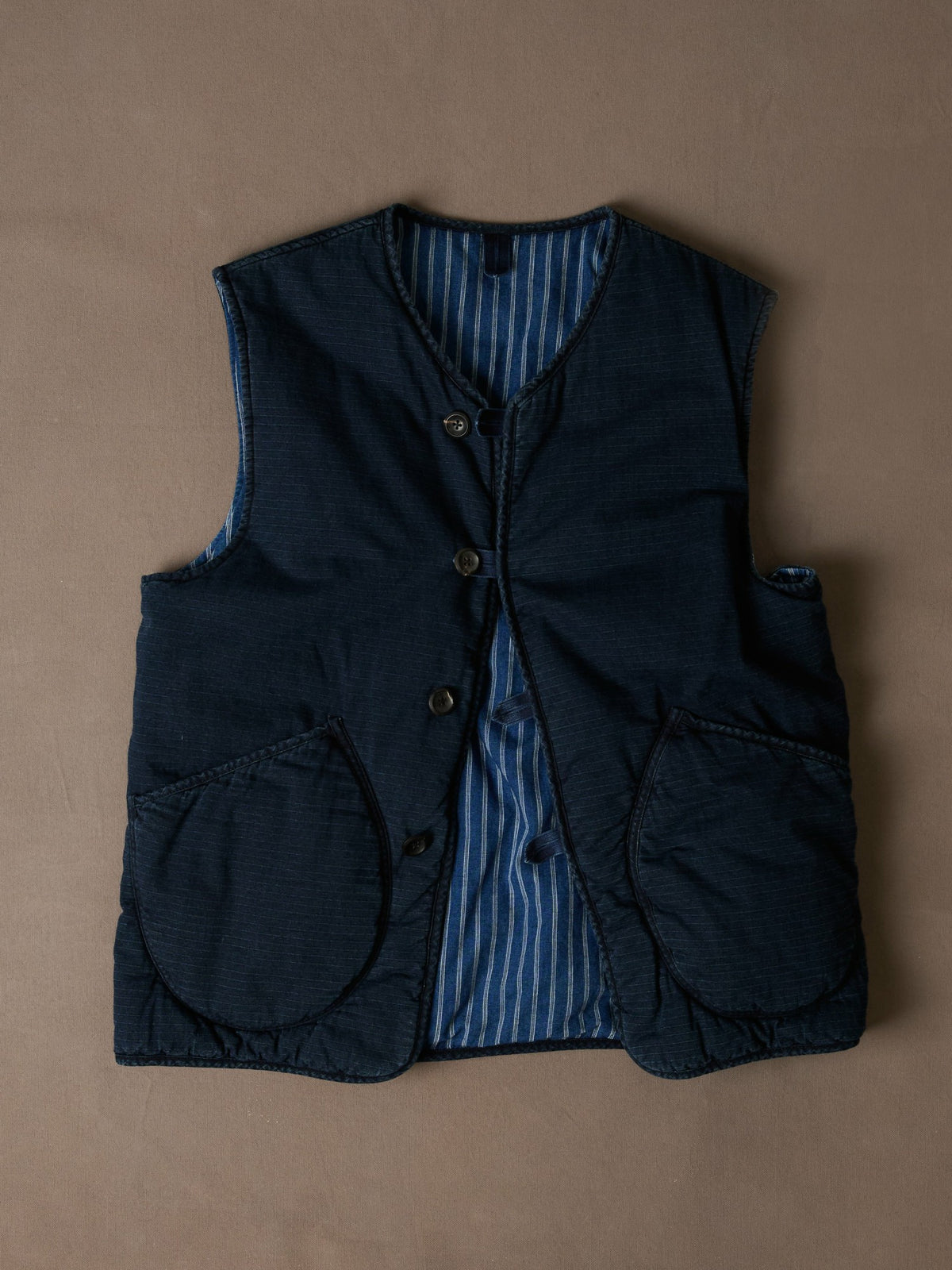 Drake's Indigo Cotton Wadded Vest