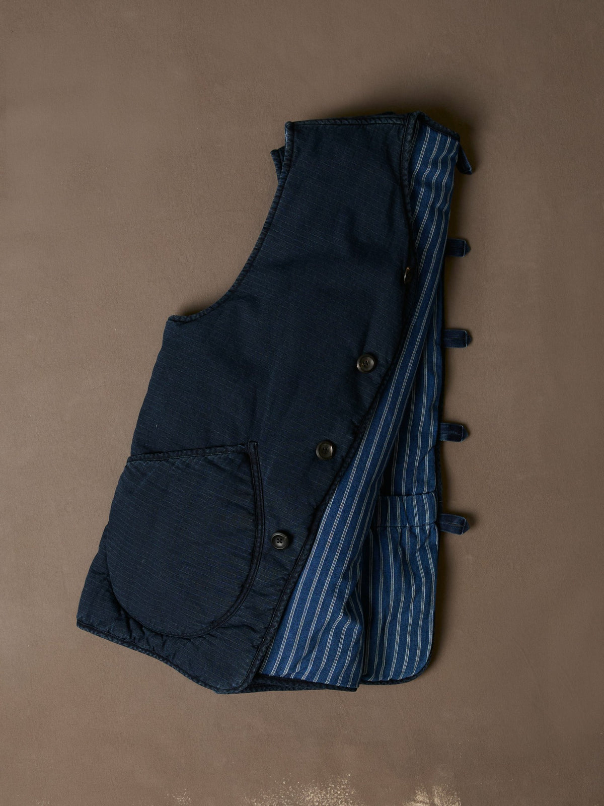 Drake's Indigo Cotton Wadded Vest