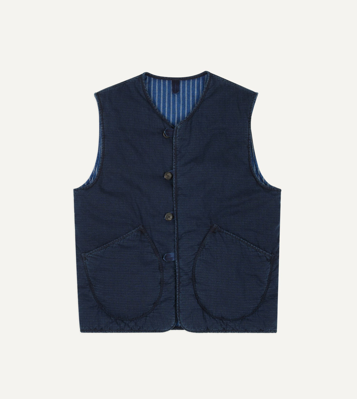 Drake's Indigo Cotton Wadded Vest