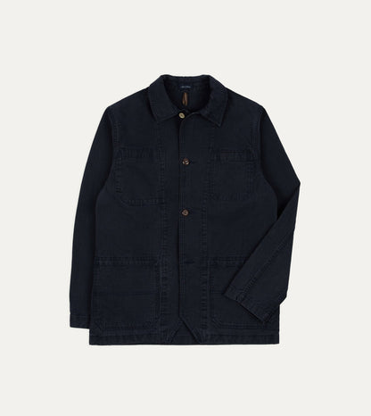 Drake's Navy Twill Mitred Chore Jacket