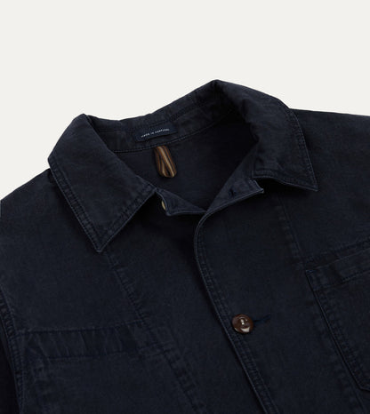 Drake's Navy Twill Mitred Chore Jacket