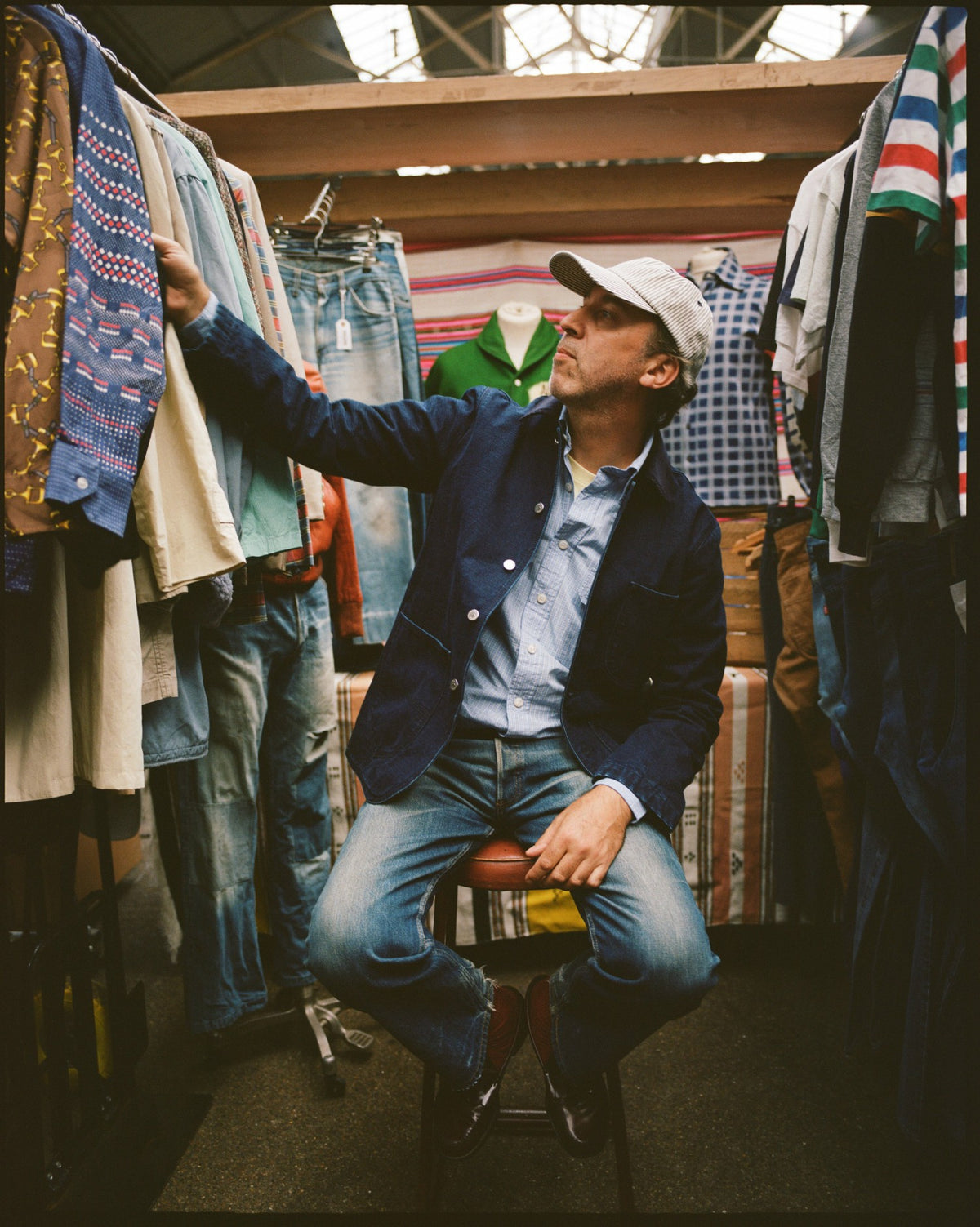 Drake's Indigo Denim Lined Chore Jacket