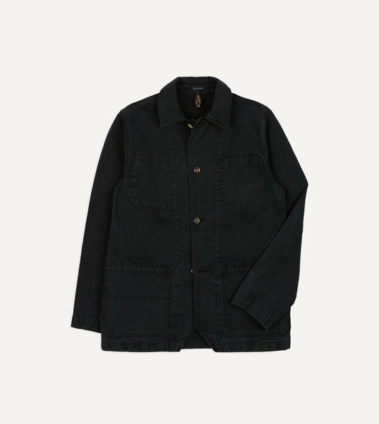 Drake's Black Twill Mitred Chore Jacket
