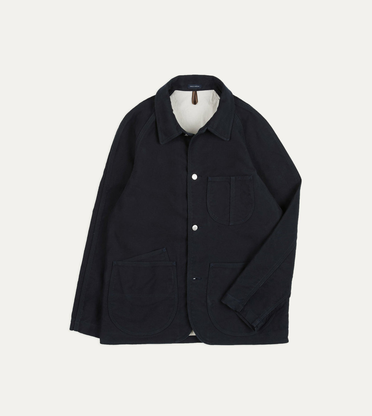 Drake's Navy Moleskin Raglan Work Coat