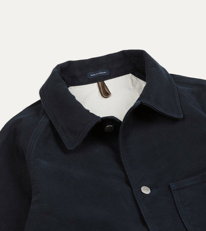 Drake's Navy Moleskin Raglan Work Coat