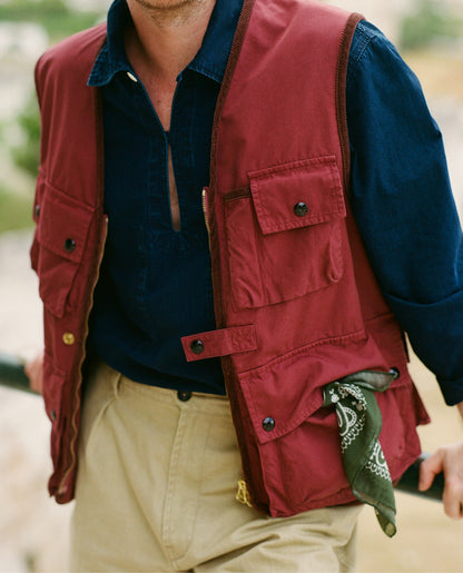 Drake's Washed Red Cotton Urban Safari Vest