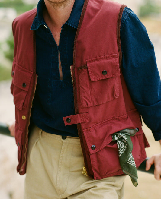 Drake's Washed Red Cotton Urban Safari Vest