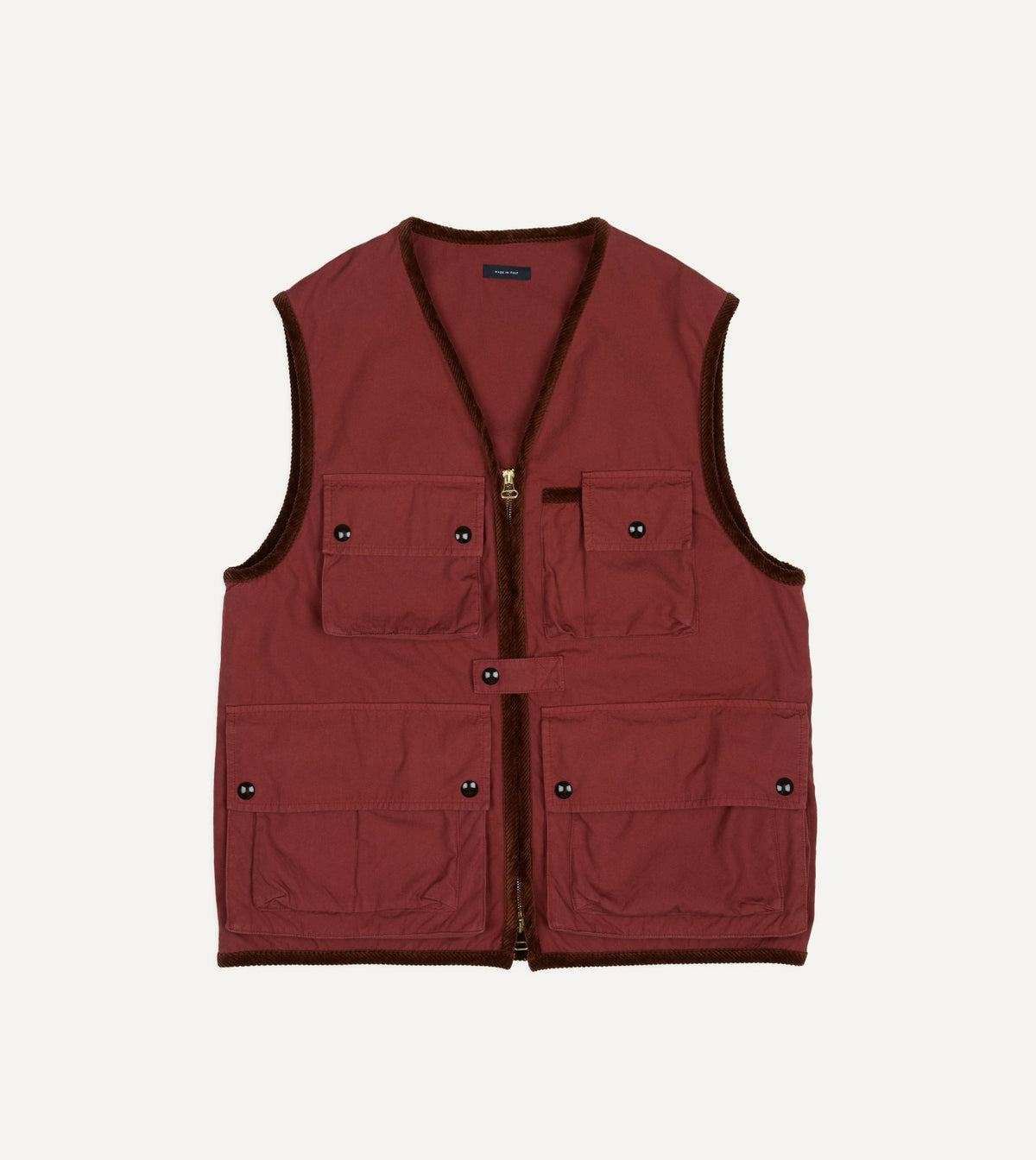 Drake's Washed Red Cotton Urban Safari Vest
