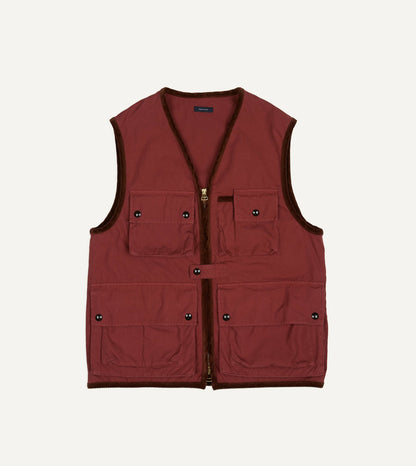 Drake's Washed Red Cotton Urban Safari Vest