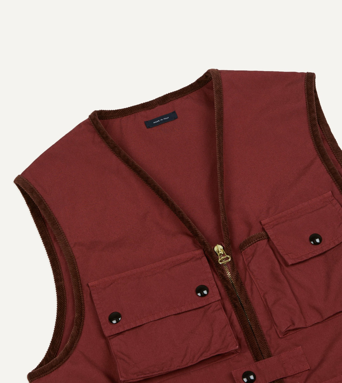 Drake's Washed Red Cotton Urban Safari Vest