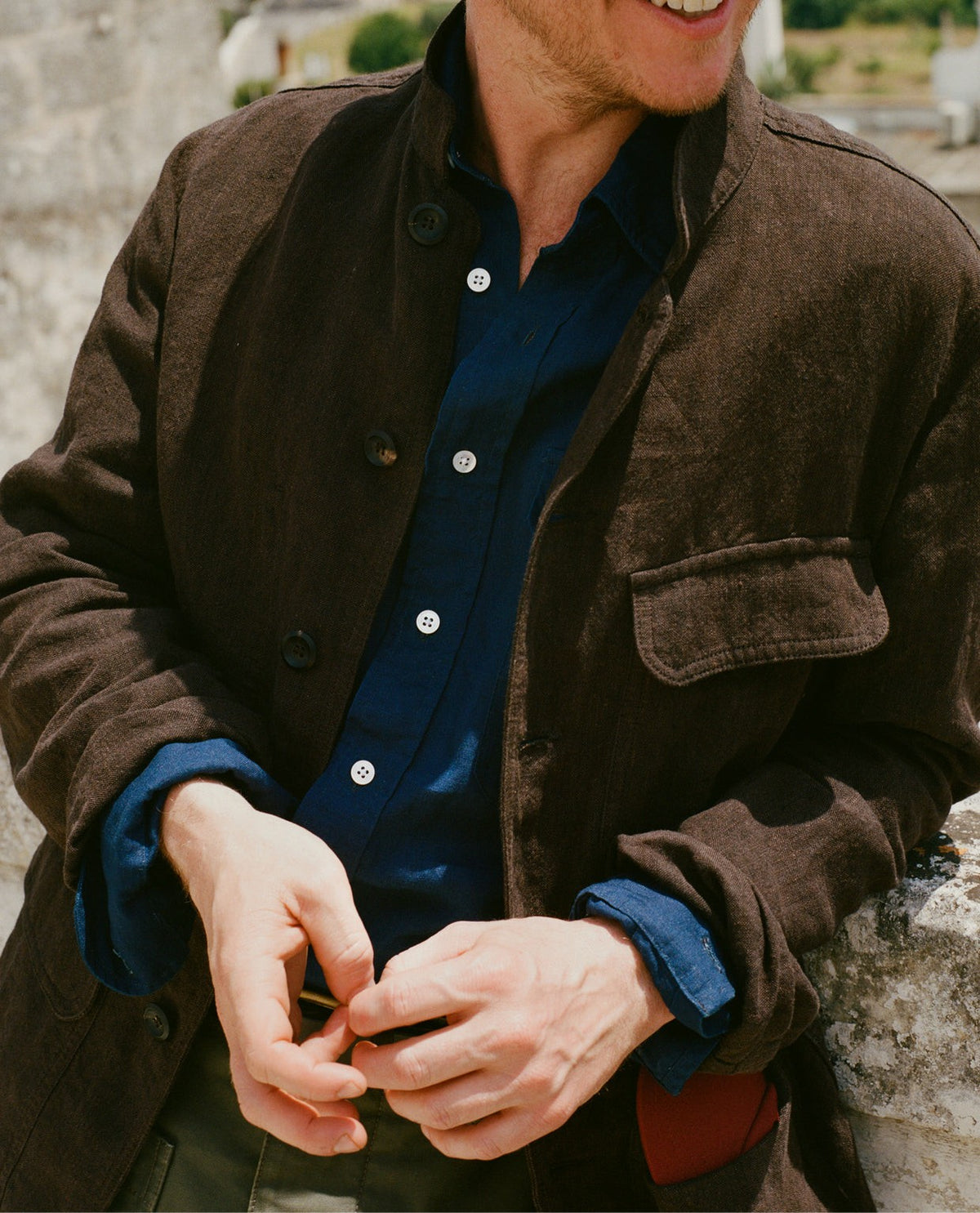Drake's Brown Linen Forestière Jacket