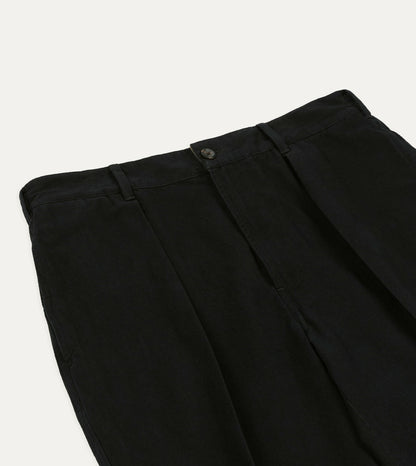 Drake's Black Cotton-Linen Games Trouser