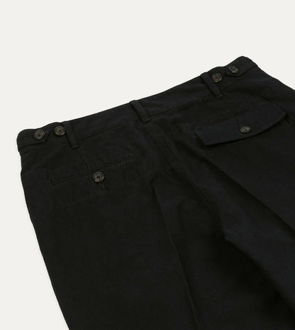 Drake's Black Cotton-Linen Games Trouser