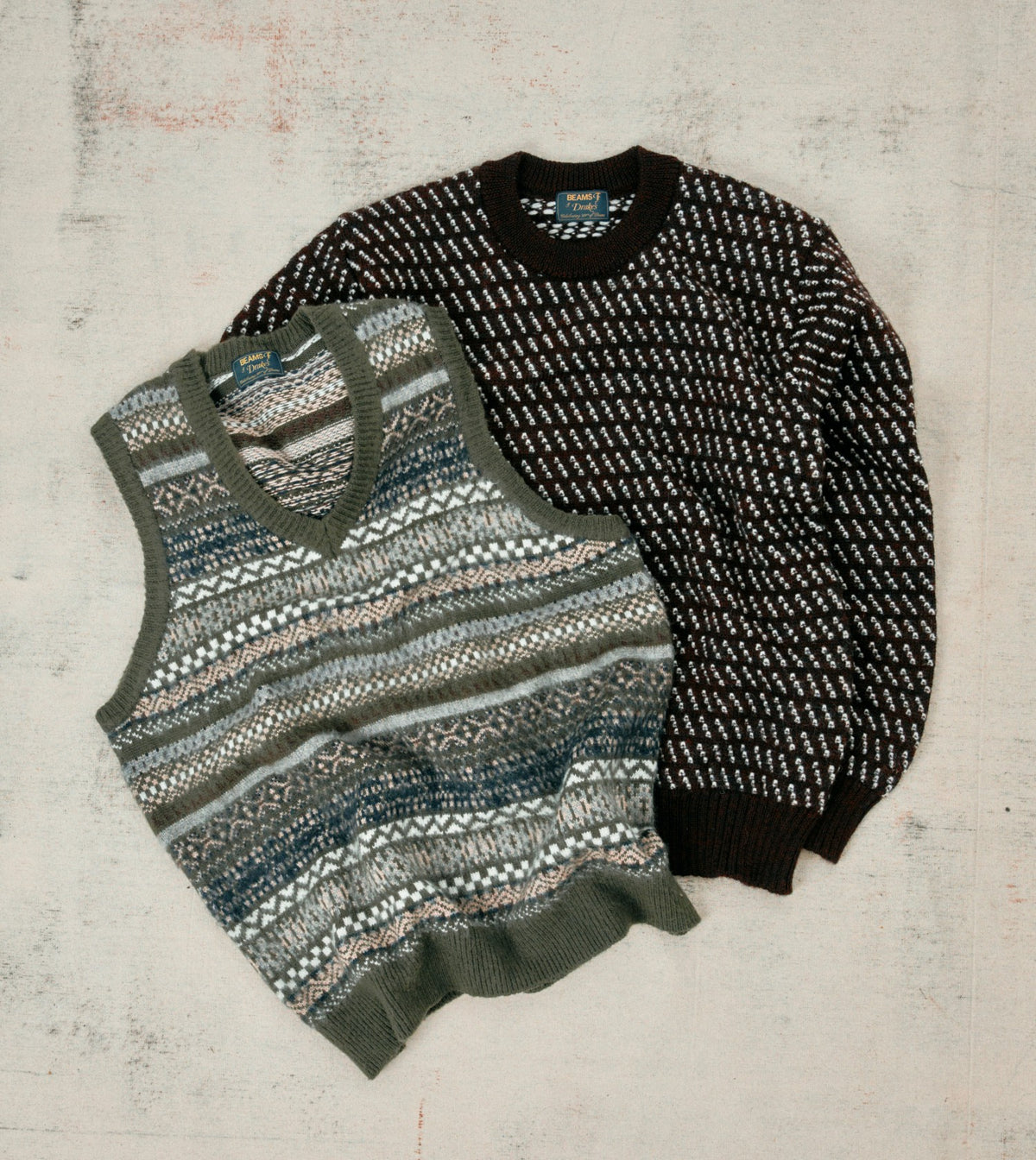 Drake's BEAMS F & Drake's Fair Isle Cashmere-Silk Sleeveless V-Neck Jumper
