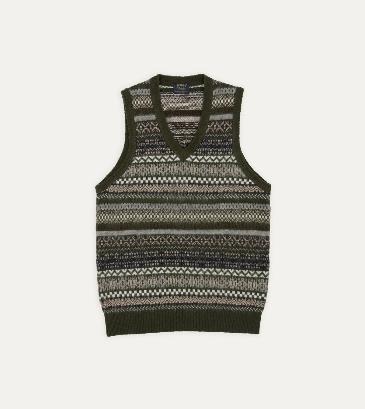 Drake's BEAMS F & Drake's Fair Isle Cashmere-Silk Sleeveless V-Neck Jumper
