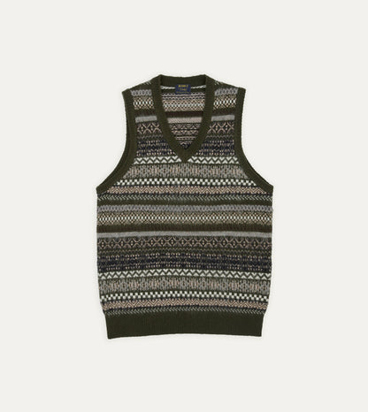 Drake's BEAMS F & Drake's Fair Isle Cashmere-Silk Sleeveless V-Neck Jumper