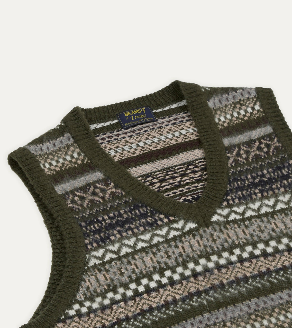 Drake's BEAMS F & Drake's Fair Isle Cashmere-Silk Sleeveless V-Neck Jumper